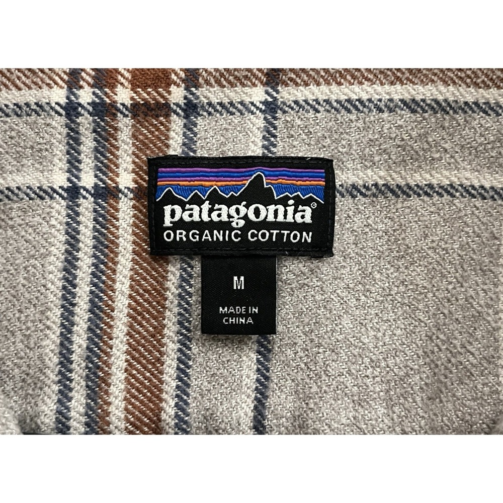 Patagonia Shirt Men Medium Long Sleeve Flannel Organic Cotton Gray Plaid - Picture 3 of 10